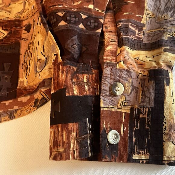 Vintage Moda Tech Western Shirt Red & Tan Horse Print All Over Womens M Cotton - Picture 8 of 12